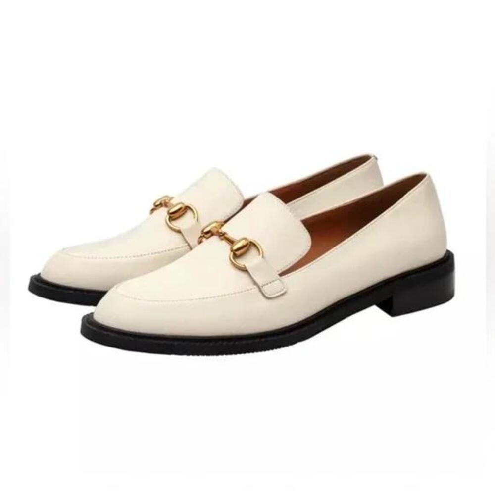 LisaVicky Shoes Womens Size 8 Loafers Slip On Block Heel Sheep Napa Cream